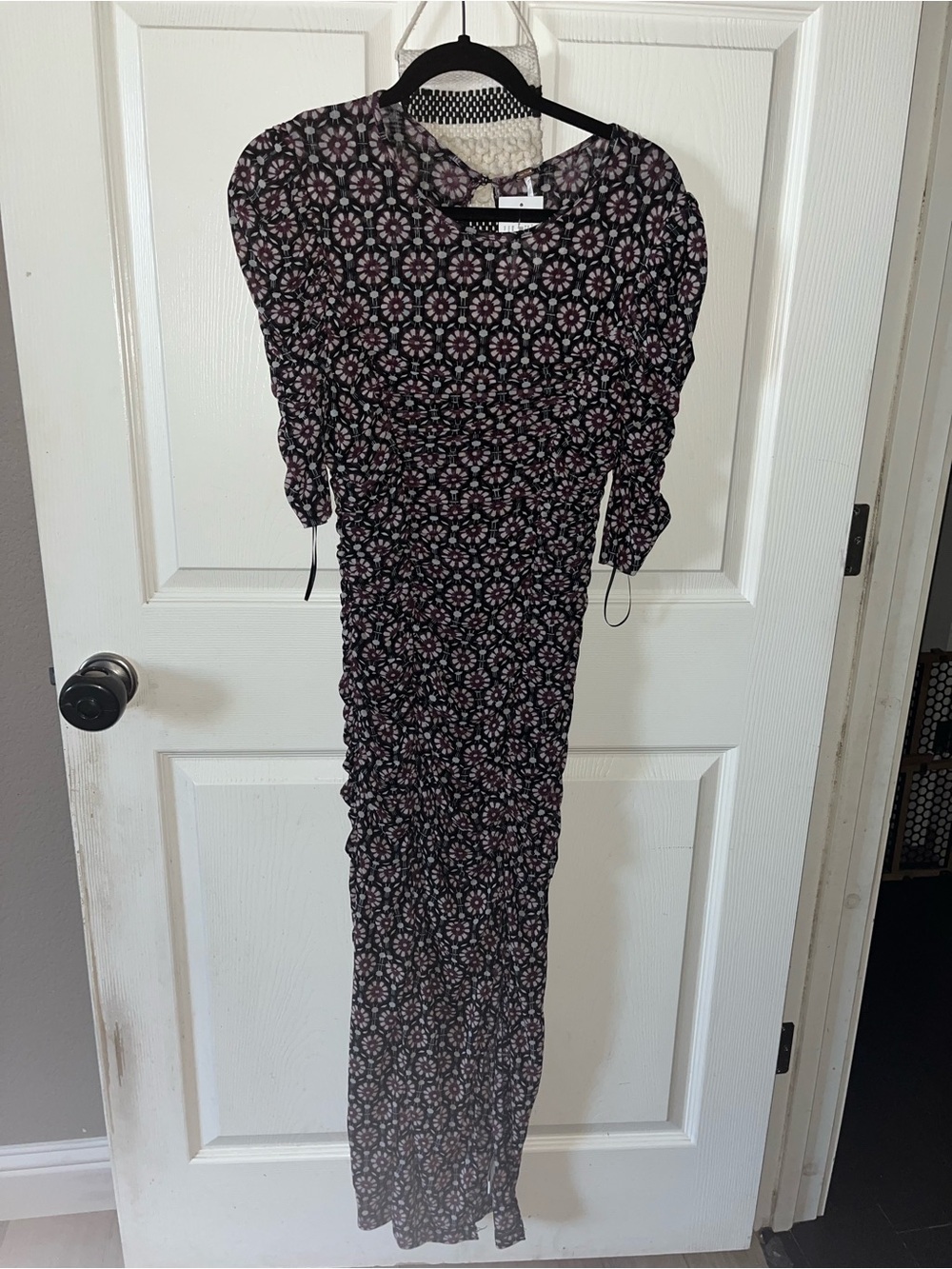 Free People Black Maxi Dress with Pink Floral Medallions